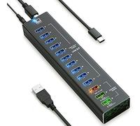 Latorice - Hub USB con 13 porte USB multiporta con 10 porte USB 3.0, 2 porte IQ Quick Charge 3.0 e porta con fino a 2,4 A, Splitter USB alimentato con cavi C e A, hub USB in alluminio Unibody