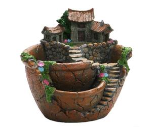 LatoYard Casa delle fiabe in resina, per mini vaso da giardino con drenaggio per piante grasse, cactus, decorazione stravagante per prato (arancione)