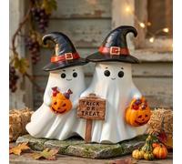 LatoYard Creativa doppia statua della strega con i cappelli, decorazione di | Statuetta fatta a mano di Halloween con zucca, decorazione natalizia per interni ed esterni, 14,5 cm