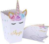 LATRAT 24 sacchetti per popcorn, unicorno, popcorn, scatole di cartone per caramelle, per bambini, compleanno, unicorno, tema