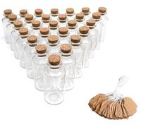 LATRAT 30 mini bottiglie di vetro con tappo di sughero, piccole fiale ermetiche con ciondolo, etichette imbuto, corda di canapa per regali di nozze, feste, spezie e marmellate, 22 x 60 mm