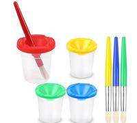 LATRAT 4 bicchieri colorati con coperchio, bicchieri per bambini, 4 colori, senza spill, con coperchio e 4 pennelli, per lavare i bambini, pennello da pittura
