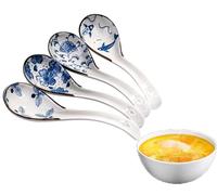 LATRAT 4 cucchiai asiatici da zuppa, modello unico ramen cucchiai in ceramica, manico lungo cucchiaio set per gnocchi, pasta di riso, wonton, pasta e zuppe