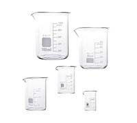 LATRAT 5 bicchieri graduati in vetro borosilicato, per laboratorio, vetro da laboratorio, resistente al calore, 5 ml, 10 ml, 25 ml, 50 ml, 100 ml