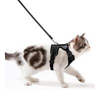 LATRAT Cinghia Toracica Traspirante per Gatto, Guinzaglio Anti-Fuga Riflettente, Imbracatura Con Guinzaglio, Adatta Anche per Cani di Piccola Taglia (Nero, XS)