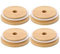 LATRAT Confezione da 4 coperchi in vetro per conserve Mason Jar, coperchi di ricambio in legno per tappi per bevande e alimenti (70 mm)