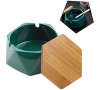 LATRAT Posacenere in ceramica geometrica, antivento, semplice, posacenere per sigari esagonale, in legno, per casa e ufficio, verde