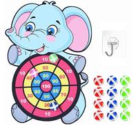 LATRAT Tiro al Bersaglio Bambini, Set per Freccette con Elefante per Bambini, Set di Freccette con Gancio per Interni ed Esterni, 12 Palline Adesive Giochi