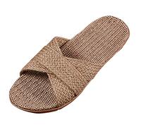 Latschen - Pantofole estive da donna, in tessuto intrecciato, antiscivolo, leggere, traspiranti, per interni ed esterni, da spiaggia, cachi, 280