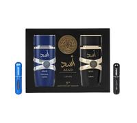 Lattafa Asad & Asad Zanzibar Anniversary Edition 2 x 100 ml Eau de Parfum da uomo, include 2 atomizzatori da 5 ml, profumi arabi con note speziate, legno e vaniglia (Asad & Asad Zanzibar)