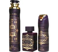 Lattafa perfumes Bade'e Al Oud Amethyst Dárková sada EDP 100 ml, deospray 200 ml a Air Freshener 300 ml 100ml