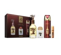Lattafa Eternal Oud Gift Set, profumo arabo unisex a lunga durata, include EDP 100 ml + mini profumo 20 ml + deodorante 200 ml + nebulizzatore, fragranza ambrata vaniglia (Eternal Oud Gift Set)