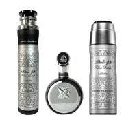 LATTAFA FAKHAR SILVER POUR HOMME GIFT SET 3 PCS ROOM SPRAY 300ML+ DEODORANT SPRA