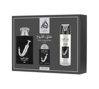 Lattafa Pride Ishq Al Shuyukh Silver - Set di 3 pezzi (Eau de parfum da 100 ml, mini 20 ml, spray per il corpo da 20 ml)
