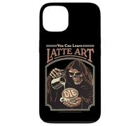 Latte Art Coffee Grim Reaper Retro Vintage Funny Adult Humor Custodia per iPhone 13