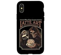 Latte Art Coffee Grim Reaper Retro Vintage Funny Adult Humor Custodia per iPhone X/XS