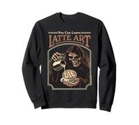Latte Art Coffee Grim Reaper Retro Vintage Funny Adult Humor Felpa