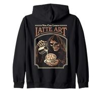 Latte Art Coffee Grim Reaper Retro Vintage Funny Adult Humor Felpa con Cappuccio