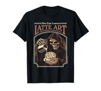 Latte Art Coffee Grim Reaper Retro Vintage Funny Adult Humor Maglietta
