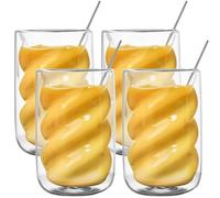 Latte Macchiato Bicchieri a doppia parete, 4 bicchieri da caffè a doppia parete, 350 ml, con 4 cucchiai, cappuccino in vetro a spirale resistente al calore, per tè, latte e caffè ghiacciato