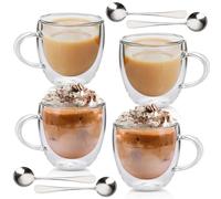 Latte Macchiato Set di tazze da caffè a doppia parete, 4 bicchieri da 250 ml, a doppia parete con 4 cucchiai d'argento, cappuccino, tazze da caffè, caffè gelato, bicchieri termici