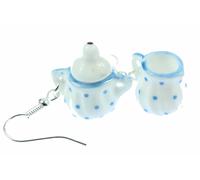 Latteiera + Zuccheriera Orecchini Miniblings Porcellana Servizio Punti Blu