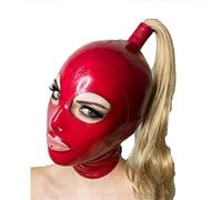 Lattice Testa Coperchio con Parrucca Coda di Cavallo, lattice Maschera per la testa Cappuccio in latex per gioco di ruolo di Party Abbigliamento da club (M)