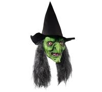 Lattice Witch Face Cover - Halloween Green Face Black Hair and Cappello Set | Old Wîtch Hallô tra maschera | Costume da strega | Halloween Cosplay Party Horror | Accessori di scena | Old Wîtch Hallô