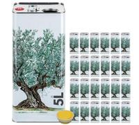 acquaverde | 24 Lattine per Olio di Oliva, Latta Bianca con Albero, in Metallo, Contenitore Alimentare da 5 Litri con Doppio Tappo e Maniglia