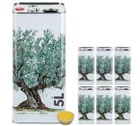 acquaverde | 6 Lattine per Olio di Oliva, Latta Bianca con Albero, in Metallo, Contenitore Alimentare da 5 Litri con Doppio Tappo e Maniglia