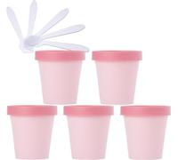 Lattine di cosmetici. 5 barattoli di plastica con rivestimento interno for conservare crema for il corpo, mani, viso, lozione, gel, 5 spatole(Pink,6.8 Ounces)
