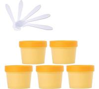 Lattine di cosmetici. 5 barattoli di plastica con rivestimento interno for conservare crema for il corpo, mani, viso, lozione, gel, 5 spatole(Yellow,6.8 Ounces)