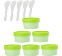 Lattine di cosmetici. 6 barattoli di plastica vuoti for maschera facciale rosa da 200 ml, bocca larga, con coperchi e 6 spatole(Green,6.8 Ounces)