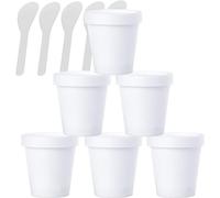 Lattine di cosmetici. 6 barattoli di plastica vuoti for maschera facciale rosa da 200 ml, bocca larga, con coperchi e 6 spatole(White,6.8 Ounces)