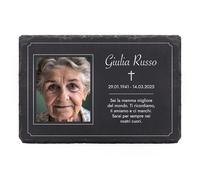 LAUBLUST Lapide personalizzata come decorazione funeraria con testo desiderato | Lastra in ardesia incisa come targhetta funebre - Motivo ricordo, 3 dimensioni | Belle lapidi con nome e foto