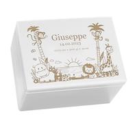 LAUBLUST Scatola dei ricordi per bambini - Giungla - Scatola regalo personalizzata per bambino | Taglia XL, ca. 40 x 30 x 24 cm, Bianco - Scatola decorativa in legno con coperchio, FSC®