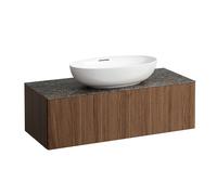 LAUFEN Il Bagno Alessi Élément à tiroirs, 1 trou pour robinet, plaque de pierre Marrone Naturale, découpe au centre, 120x50x37cm, 1 tiroir, H4323150976301, H4323150976301, Colorazione: Noce Canaletto