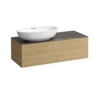 LAUFEN Il Bagno Alessi Élément à tiroirs, plateau en pierre Marrone Naturale, découpe à gauche, 120x50x37cm, pour vasque de toilette H81897 5, H4323120972501, H4323120972501, Colorazione: Rovere chiar