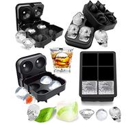 Laufunjoy, Set di 4 Stampo per Cubetti Ghiaccio, Silicone con Coperchio, Rilascio Facile, Whisky, Cocktail e Vino, Quadrato