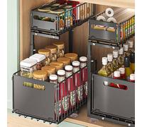 LAUFUY Cassetto telescopico a 2 livelli, cassetto estraibile da cucina con 2 ripiani, organizer pieghevole da cucina per armadio, armadio e piano di lavoro, scaffale da cucina scalabile in metallo