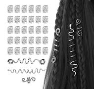 Laughhe 28PCS Dreadlock Perline Clip a Spirale Per Capelli, Anelli di Capelli Treccia Perline Capelli A Spirale, Regolabile Perline a Treccia Accessori Capelli Dreadlocks Accessori Treccine - Argento