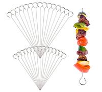 Laughhe 30 Pezzi Spiedini Barbecue in Acciaio Inox da 20cm e 15cm Aghi per Involtini Aghi per Cocktail Spiedini di Kebab Riutilizzabili di Alta Qualità Barbecue Spiedini Falò con Manico ad Anello