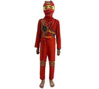 laughZuaia Costume da guerriero ninja, per bambini, Halloween, cosplay, party, giochi di ruolo per bambini (140, rosso)