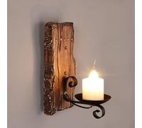 LAUMZX Applique da parete in legno rustico con candela a LED, lampada da parete in stile fattoria vintage, portacandele in metallo effetto legno, lampada da parete for soggiorno