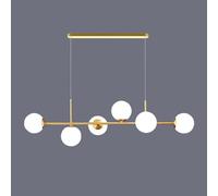 LAUMZX Lampadario lineare moderno color oro, lampadario a sospensione Sputnik con 6 paralumi in vetro a globo, illuminazione a isola regolabile in altezza for sala da pranzo, cucina