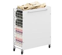 Laundry Basket da 36 Litri con Ruote, Cesta Panni Sporchi Stretto con Manici, Portabiancheria con Griglia in Acciaio al Carbonio per Lavanderia, Dormitorio, Bianco(60*35*50cm/24*14*20in)