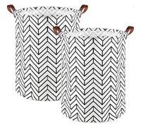 Laundry Hamper Set of 2 Collapsible Laundry Hamper, Large Round Waterproof Laundry Hamper, Collapsible Storage Organizer with Leather Handles for Dirt