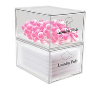 Laundry Pods & Asciugamani contenitore - Set di 2 contenitori trasparenti con cassetto e coperchio, contenitore per capsule di detersivo, foglie di ammorbidente, organizer per lavanderia, 20 x 12 x 11