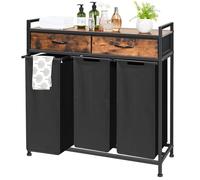 Laundry Sorter 3 Section, Laundry Hamper with Shelf and 2 Drawers, 180L Laundry Basket, laundry Organizer Cart, Pull-Out and Removable Oxford Fabric Laundry Bags,Rustic Brown and Black