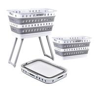 Laundry Storage Basket - Frame Stand for Home Organization | Space Saving with Clothes Hamper, Cart for Dorm Room Bathroom Nursery Camping Travel Utility Use Handles